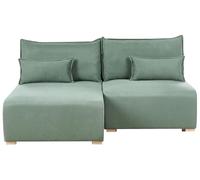Beliani Sofá Modular esquinero de Tela Derecho con función de Cama y almacenaje Verde Claro Nerbo