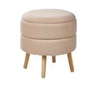 Beliani Taburete Moderno tapizado de bou on almacenaje Patas de Madera Beige Okaton