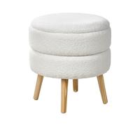 Beliani Taburete Moderno tapizado de bou on almacenaje Patas de Madera Blanco Okaton