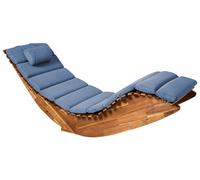 Beliani Tumbona de jardín para Exterior con balancín de Madera de Acacia marrón con cojín de Tela Resistente a los Rayos UV e Impermeable Azul Brescia Premium