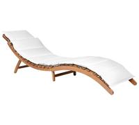Beliani Tumbona Plegable Exterior Patio Madera de Acacia cojín Blanco Luino