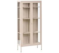 Beliani Vitrina Alta de Metal 2 Puertas con Elementos de Vidrio Estilo Industrial Moderno Beige Claro Harty