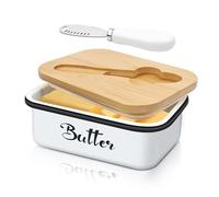 BELICOO Mantequera con tapa, 650 ml de metal con cuchillo de mantequilla multiusos de acero inoxidable, gran capacidad con sellos dobles de silicona para mantequilla, queso, nueces