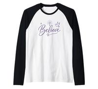 Believe Christian Faith Cross Dove Purple Inspiring Believe Camiseta Manga Raglan