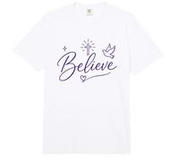 Believe Christian Faith Cross Dove Purple Inspiring Believe Comfort Colors Adult Heavyweight T-Shirt