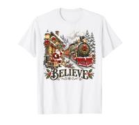 Believe Christmas Train Santa Snowy Holiday Village Camiseta