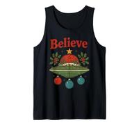 Believe Festive UFO Alien Christmas Tree Sci Fi Camiseta sin Mangas