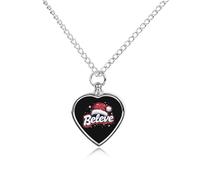 Believe in Christmas - Collar de urna con sombrero de Navidad para cenizas, colgante de corazón, collar conmemorativo de cremación para mascotas