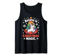 Believe in Christmas Magic, Lindo arcoíris navideño con Forma de Unicornio Camiseta sin Mangas