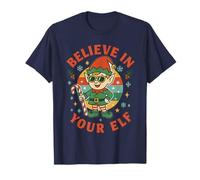 Believe In Your Elf Retro Funny Christmas para Hombres, Mujeres Adolescentes Camiseta