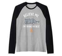 Believe Me Im Trying My Best Tired Cat Orange Awareness Camiseta Manga Raglan