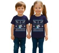 Believe Unicornio | Ugly Christmas Christmas Niños Camiseta, azul marino, 104