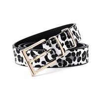 Believewang Cinturón femenino mujer pantalones vaqueros cinturón con patrón de leopardo rosa oro hebilla de metal accesorios, blanco, 115cm 38to41 pulgadas