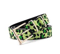 Believewang Cinturón femenino mujer pantalones vaqueros cinturón con patrón de leopardo rosa oro hebilla de metal accesorios, Verde, 90cm 28 a31 pulgadas