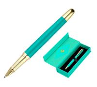 Belius BOLIGRAFO SOIREE ALUMINIO COLOR ART DECO TURQUESA Y DORADO TINTA AZUL CAJA DE DISEÐO