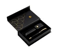 Belius BOLIGRAFO Y ESTUCHE PASSION DOR ALUMINIO TEXTURA CEPILLADA COLOR NEGRO Y DORADO TINTA AZUL CAJA DISEÐO