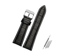 Belivceng Correa de reloj ancha de piel de caimán auténtica con diseño de bambú para correa de repuesto, de 23 mm a 28 mm de ancho.,Negro Blanco Plata A,19 mm