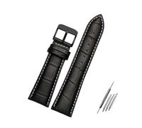 Belivceng Correa de reloj ancha de piel de caimán auténtica con diseño de bambú para correa de repuesto, de 23 mm a 28 mm de ancho.,Negro Blanco Negro A,24 mm