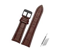 Belivceng Correa de reloj ancha de piel de caimán auténtica con diseño de bambú para correa de repuesto, de 23 mm a 28 mm de ancho.,Marrón Blanco Negro A,19 mm