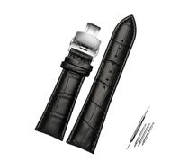 Belivceng Correa de reloj ancha de piel de caimán auténtica con diseño de bambú para correa de repuesto, de 23 mm a 28 mm de ancho.,Negro Plata B,20 mm