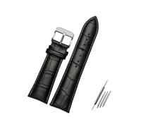 Belivceng Correa de reloj ancha de piel de caimán auténtica con diseño de bambú para correa de repuesto, de 23 mm a 28 mm de ancho.,Negro Plata A,24 mm