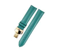 Belivceng Correa de reloj de cuero con patrón de lichi y hebilla plegable de acero, de 18 mm a 22 mm, accesorio duradero.,Verde-Oro,21 mm