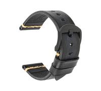 Belivceng Correa de reloj de cuero genuino con cierre de metal, accesorio de repuesto duradero, tamaños de 18 mm a 24 mm.,Un negro-negro,23 mm