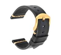 Belivceng Correa de reloj de cuero genuino con cierre de metal, accesorio de repuesto duradero, tamaños de 18 mm a 24 mm.,Un negro-oro,21 mm