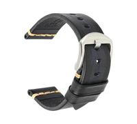 Belivceng Correa de reloj de cuero genuino con cierre de metal, accesorio de repuesto duradero, tamaños de 18 mm a 24 mm.,Un negro-plata,18 mm