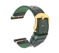 Belivceng Correa de reloj de cuero genuino con cierre de metal, accesorio de repuesto duradero, tamaños de 18 mm a 24 mm.,F Verde-Oro,20 mm