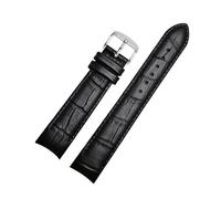 Belivceng Correa de reloj de cuero genuino con hebilla de acero, correa de extremo curvo para pulsera de repuesto, tamaños de 20 mm a 22 mm,Pin de plata negra,20 mm