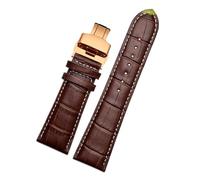 Belivceng Correa de reloj de cuero genuino con hebilla de mariposa y diseño de piel de cocodrilo, para correa de repuesto, tamaños de 22 mm a 28 mm.,Rosa blanca marrón,22 mm