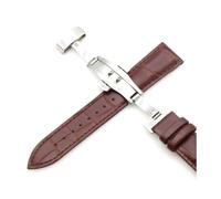 Belivceng Correa de reloj de cuero genuino, hebilla desplegable de mariposa con cierre de acero inoxidable,Marrón,18 mm