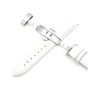 Belivceng Correa de reloj de cuero genuino, hebilla desplegable de mariposa con cierre de acero inoxidable,Blanco,14 mm