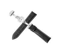 Belivceng Correa de reloj de cuero, tamaños de 12 mm a 24 mm, con cierre de mariposa de doble presión, accesorio de repuesto.,Línea blanca y negra,14 mm