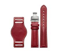 Belivceng Correa de reloj de piel auténtica, acabado mate con hebilla de mariposa, tamaños de 18 mm a 22 mm.,Rojo-Plata,22 mm