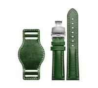Belivceng Correa de reloj de piel auténtica, acabado mate con hebilla de mariposa, tamaños de 18 mm a 22 mm.,Verde-Plata,22 mm