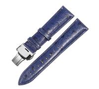 Belivceng Correa de reloj de piel auténtica con diseño de avestruz, con extremo plano y recto, de 12 mm a 24 mm.,Azul Plata A,14 mm