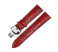Belivceng Correa de reloj de piel auténtica con diseño de avestruz, con extremo plano y recto, de 12 mm a 24 mm.,Rojo Plata A,16 mm