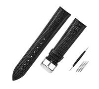 Belivceng Correa de reloj de piel auténtica con diseño de lagarto, de 15 mm a 21 mm, accesorios de repuesto.,Negro Plata B,15 mm