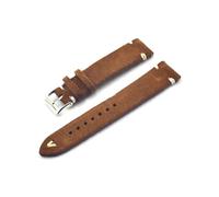 Belivceng Correa de reloj de piel de ante auténtica hecha a mano con hebilla plateada, para hombre y mujer, de 18 mm a 22 mm. Correa de repuesto.,Marrón-Blanco L,24 mm