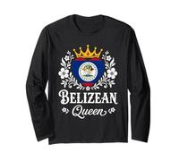 Belizean Queen Belize Flag Proud Belizean Woman Manga Larga