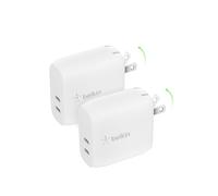Belkin 40W Dual Port USB-C Wall Charger, USB Type C Charger Fast Charging for iPhone 16, 15, 14, 13, Pro, Pro MAX, Ultra, Mini, iPad, AirPods, Samsung Galaxy S25, Galaxy S24, & More - White (2-Pack)