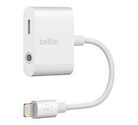 Belkin Audio + Charge Rockstar (adaptador auxiliar para iPhone/adaptador de carga para iPhone), color blanco