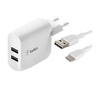 Belkin Boost Charge Blanco 24W cargador doble USB con cable USB-C de 1m