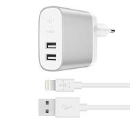 Belkin Boost Charge - Cargador doméstico con 2 Puertos + Cable de Lightning a USB, multipuerto de 24 W para iPhone 11, 11 Pro/Pro MAX, XS, XS MAX, XR, X, SE, Samsung Note9, S10, S10+ y Otros