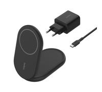 Belkin BoostCharge Cargador Inalámbrico con Qi2, Soporte Magnético Compatible con MagSafe y Standby 15 W, Cargador Rápido portátil, iPhone 17, 16, 15, 14 y 13 - con Fuente de alimentación - Negro