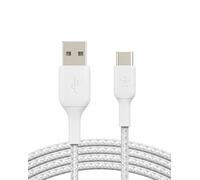 Belkin BoostCharge cable USB C trenzado (cable USB-C a USB-C, cable USB Tipo C para iPhone 16, iPhone 15, Samsung Galaxy S24, S23, Google Pixel, iPad, MacBook, Nintendo Switch y otros), 1 m, blanco