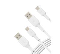 Belkin BoostCharge cable USB Tipo C (cable USB-C a USB-A para iPhone 16, iPhone 15, Samsung Galaxy S24, S23, Pixel, iPad Pro, MacBook, Nintendo Switch y otros), 1 m, paquete de 2 unidades, blanco
