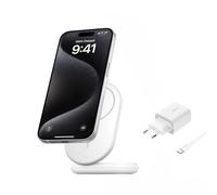 Belkin BoostCharge Cargador con Qi2, Soporte magnético de Carga inalámbrica Compatible con MagSafe y Standby 15 W, Cargador rápido portátil, iPhone 16, 15, 14 y 13, Fuente de alimentación, Blanco